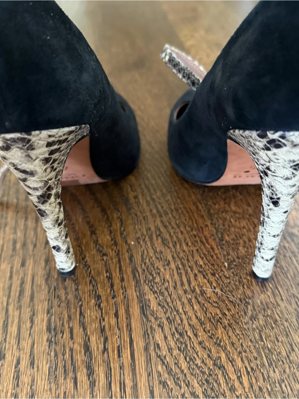 Coach Black Suede Pointed-Toe Pumps with Snake-Print T-Strap Size 7